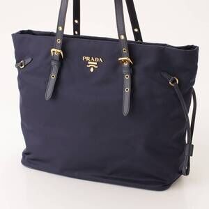 Prada Leather Tessuto Tote Bag Blue Navy